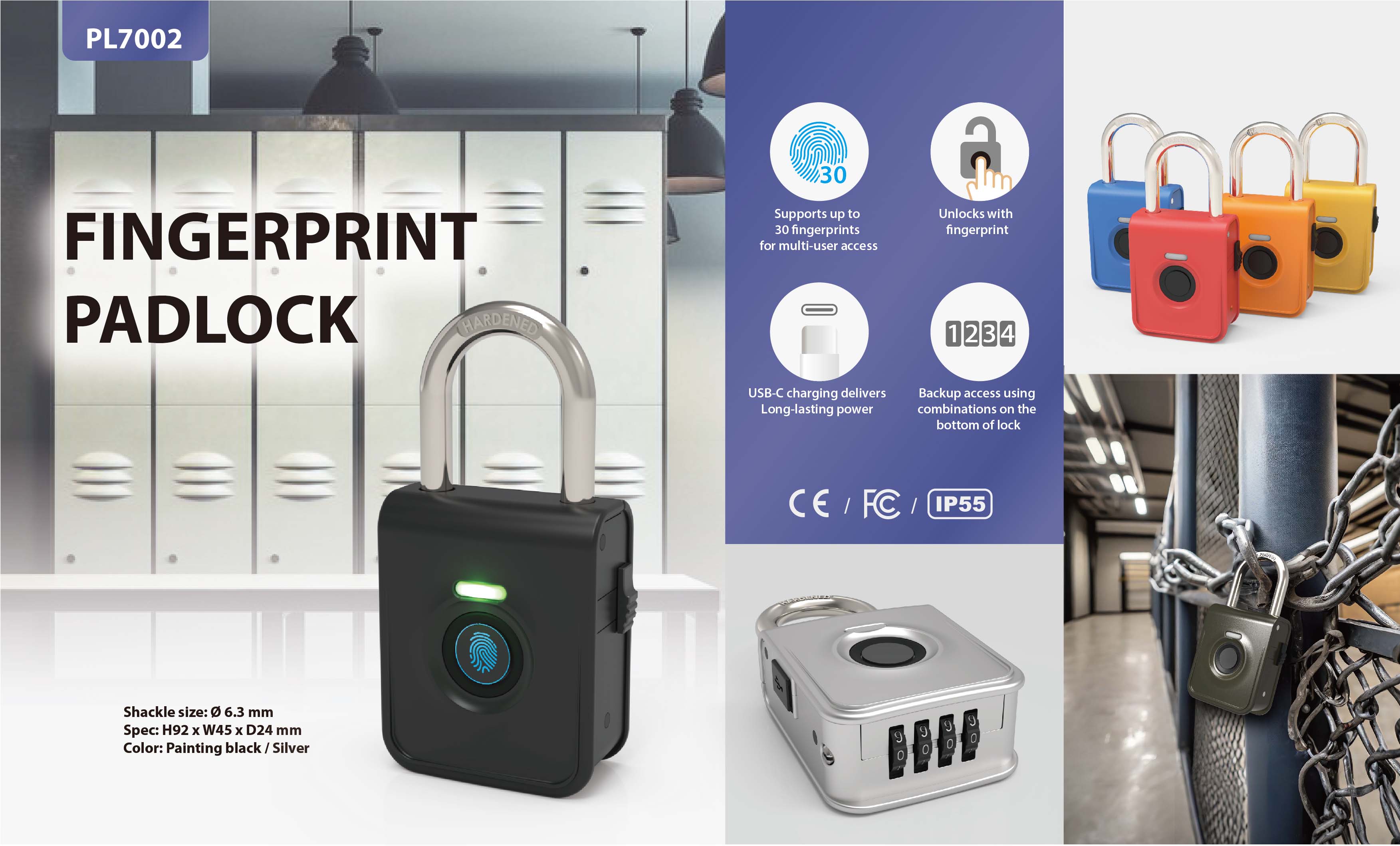 PL7002 Smart Biometric Fingerprint Padlock from Sinox PL7002 Smart Biometric Fingerprint Padlock from Sinox