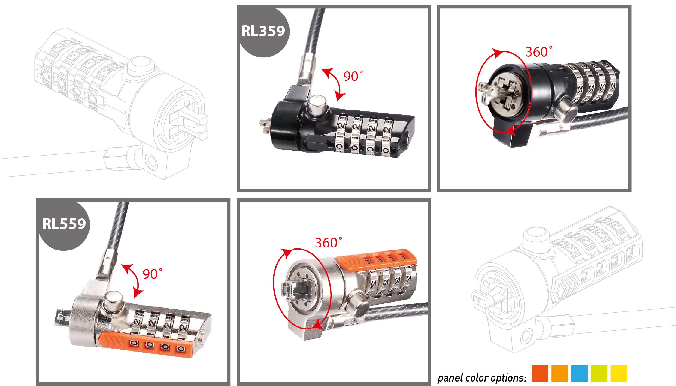 Schematic diagram of the angle of use of Sinox laptop locks