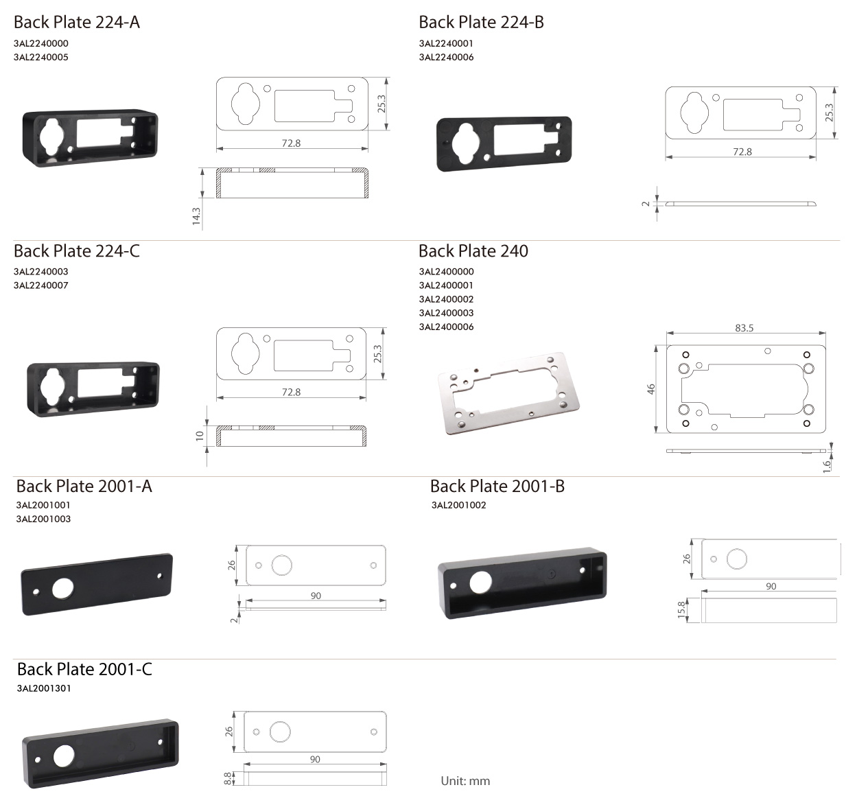 Series 2XX Backplates for Cabinet Locks