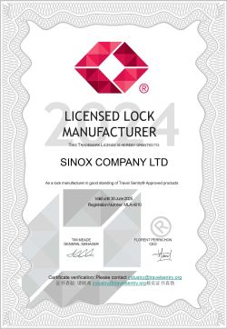 Travel Sentry Certificate--Sinox